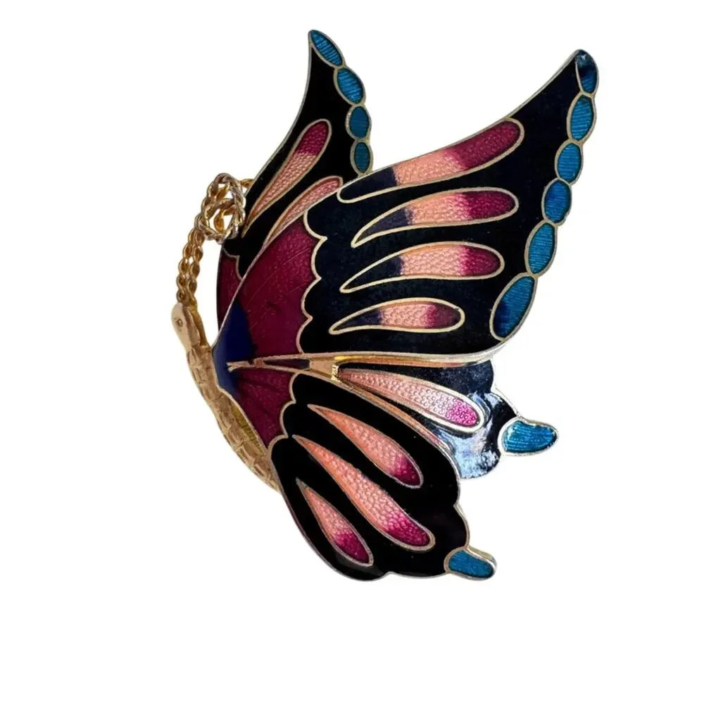 Vintage Cloisonné Butterfly Brooch Pin Estate Jewelry